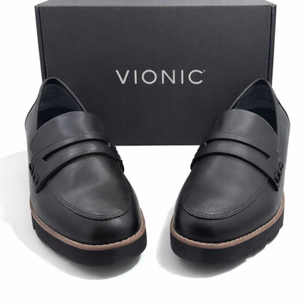 Vionic Cheryl II Supportive Nappa Leather Women's Loafers Shoes Black Size 8.5
